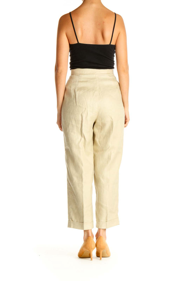 Beige Solid Casual Trousers