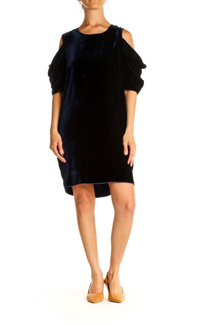 Blue Solid Shift Dress