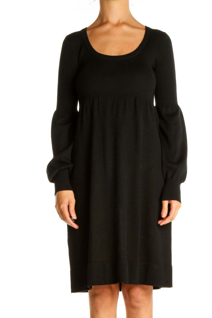 Black Wool Solid Day Fit & Flare Dress