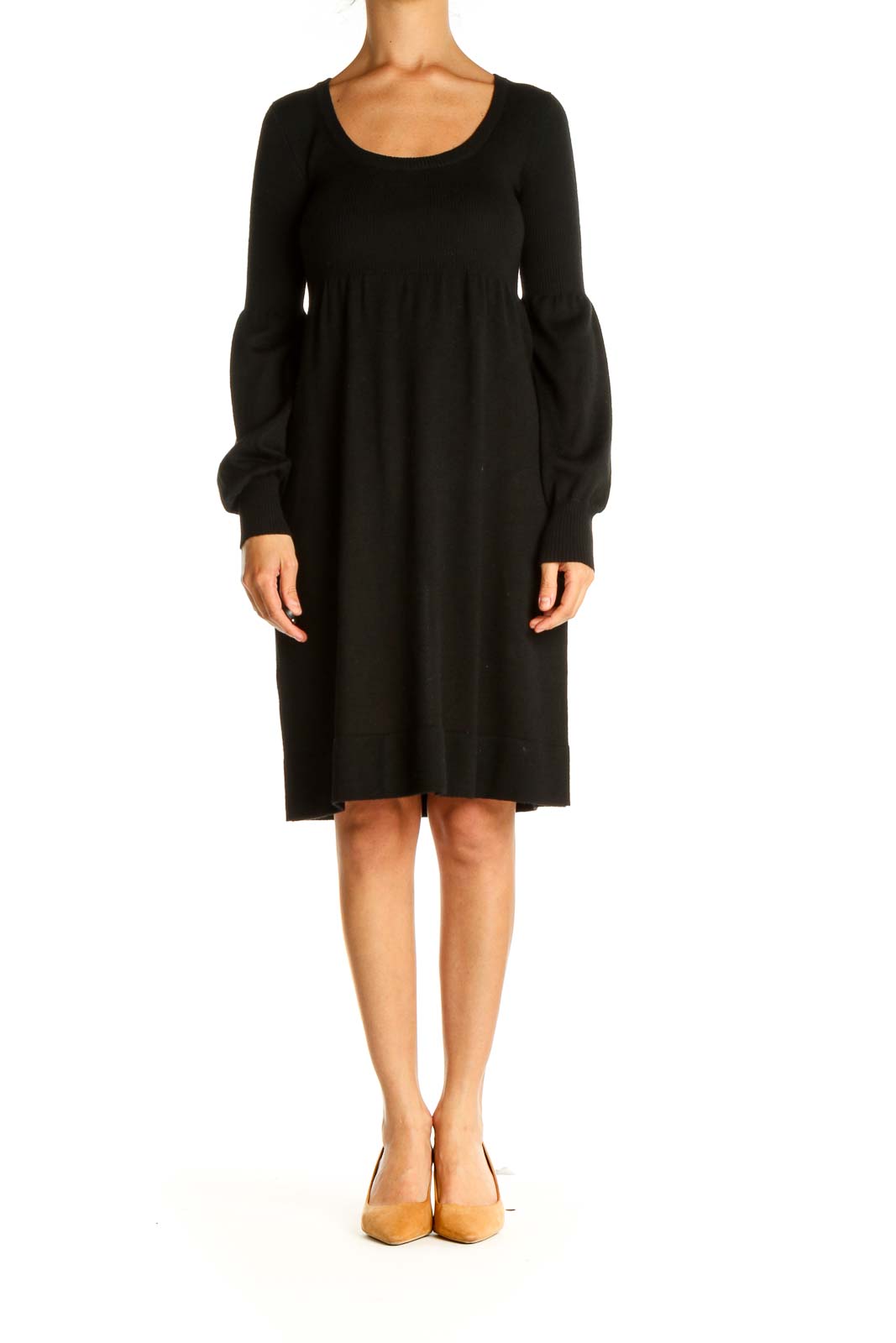 Black Wool Solid Day Fit & Flare Dress