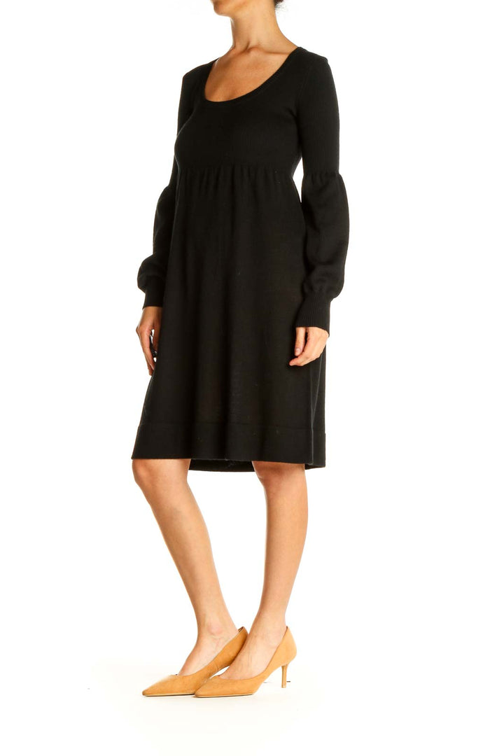 Black Wool Solid Day Fit & Flare Dress