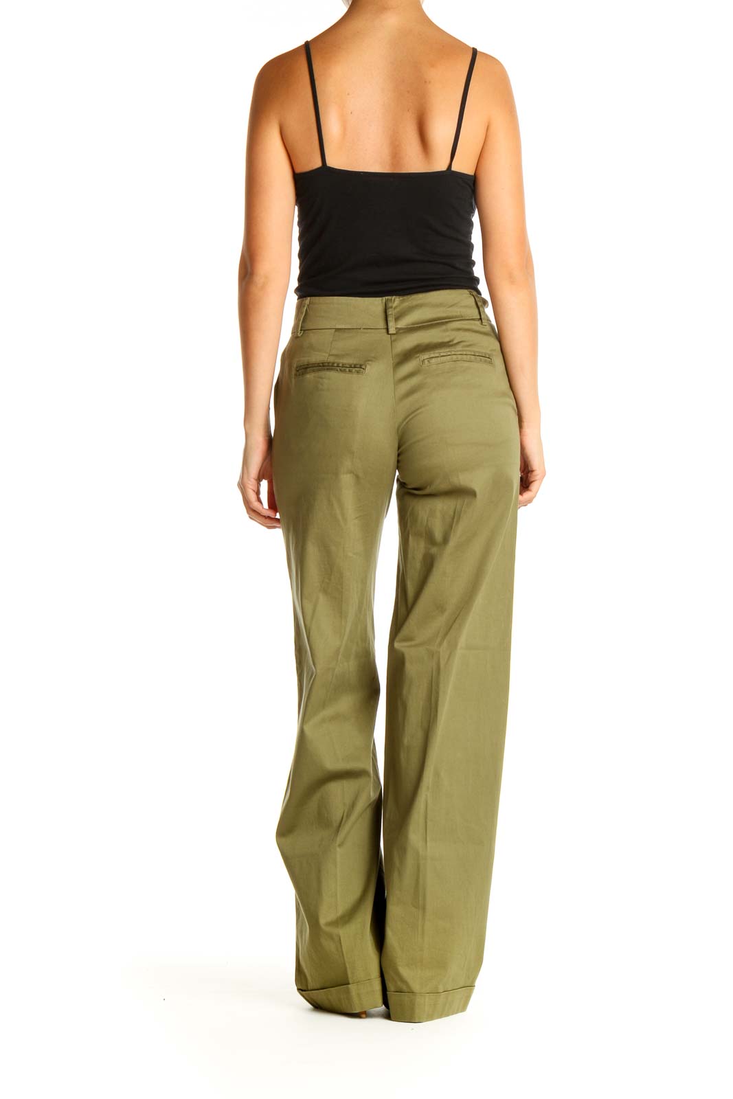 Green Solid Casual Pants