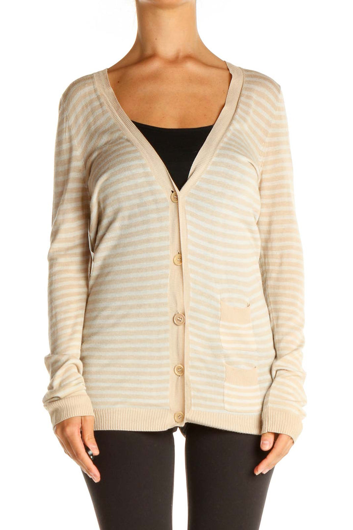 Beige Striped Cardigan