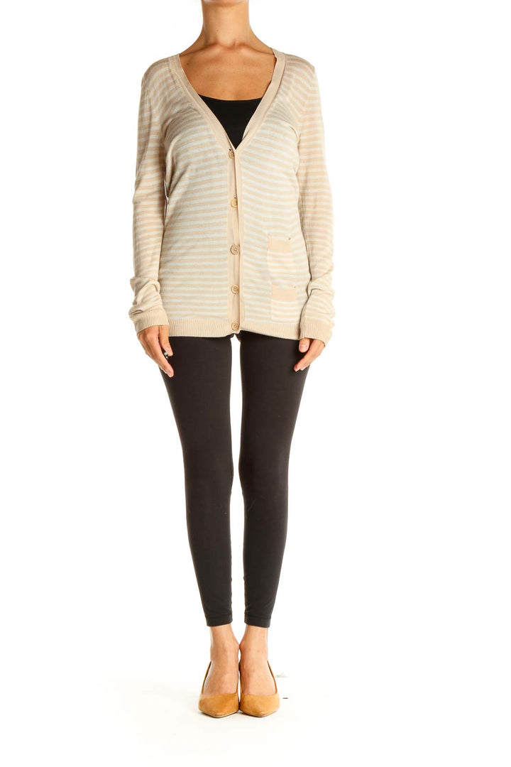 Beige Striped Cardigan