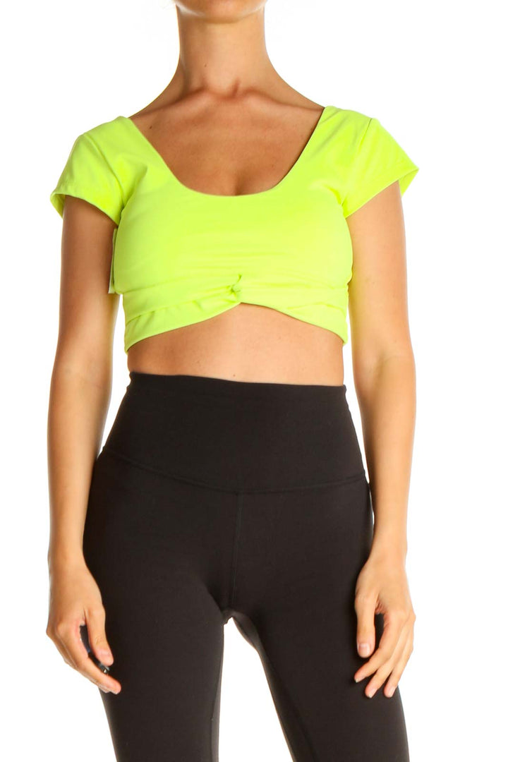 Green Solid Cropped Workout Top