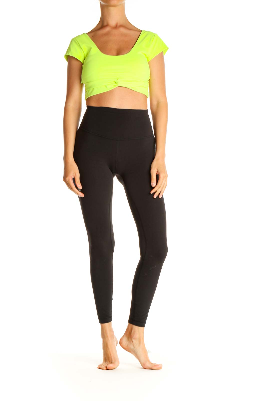 Green Solid Cropped Workout Top