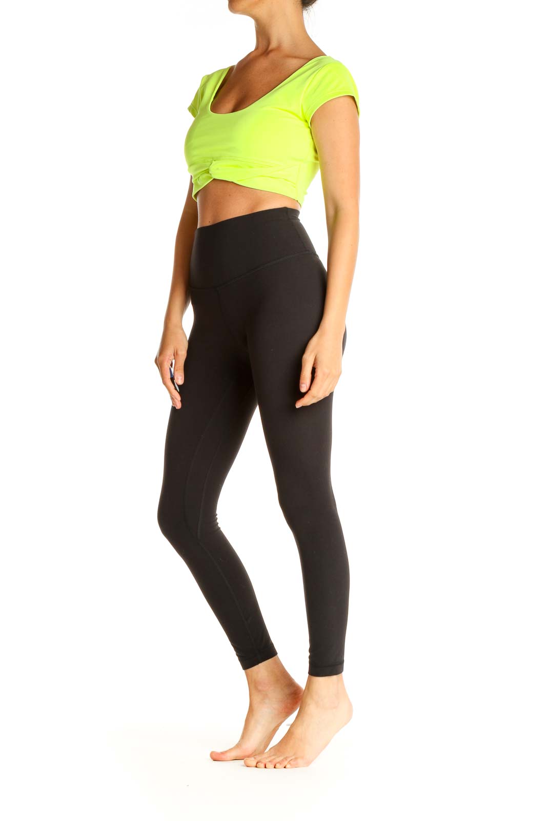 Green Solid Cropped Workout Top