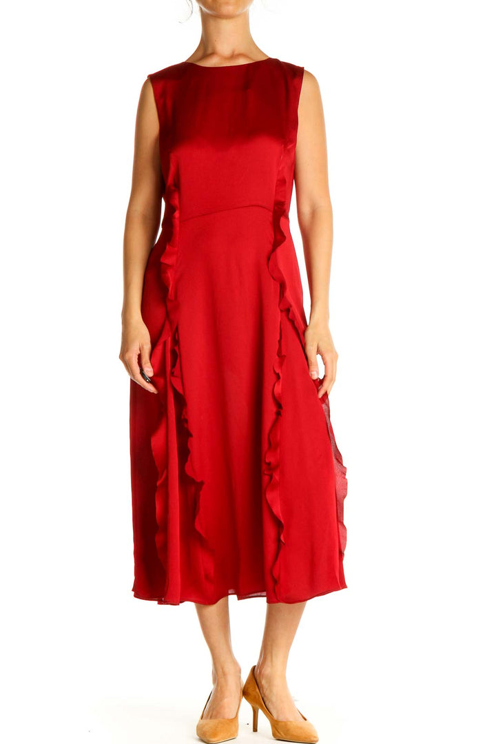 Red Solid Day Fit & Flare Dress