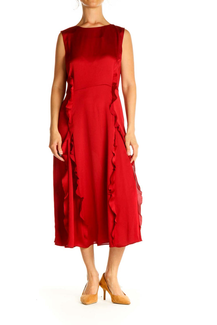 Red Solid Day Fit & Flare Dress