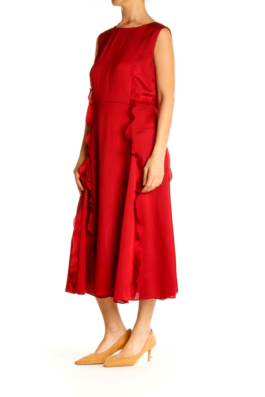 Red Solid Day Fit & Flare Dress