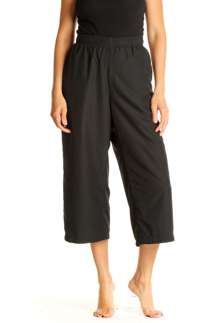 Black Solid Casual Activewear Pants