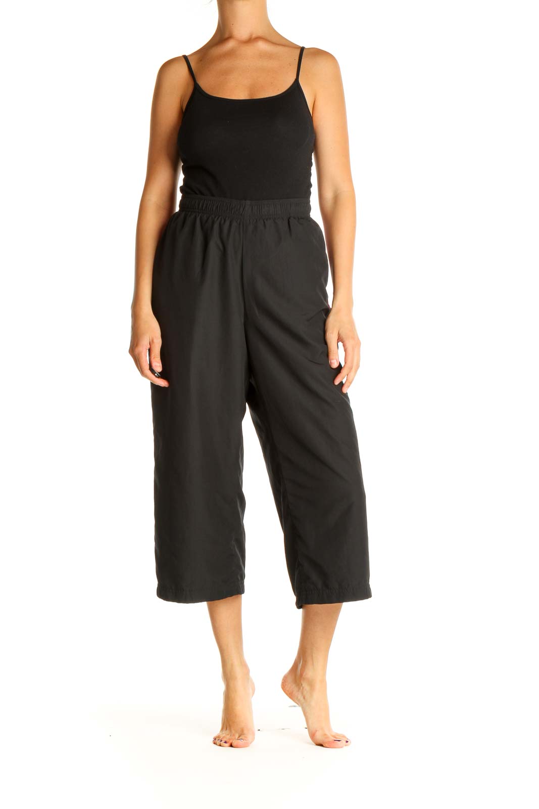 Black Solid Casual Activewear Pants