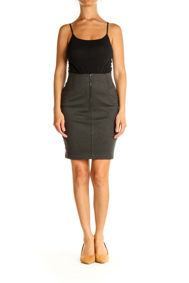 Gray Solid Classic Pencil Skirt