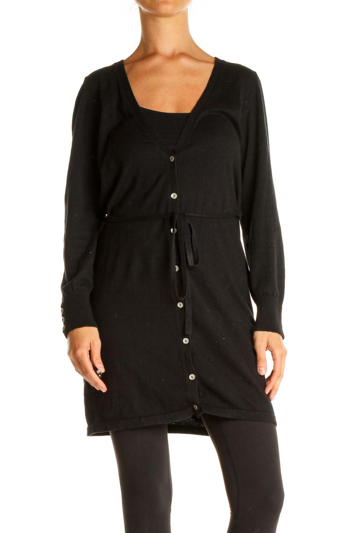 Black Solid Day Shift Dress