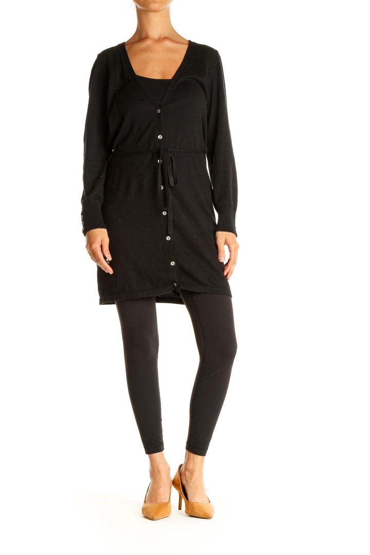 Black Solid Day Shift Dress