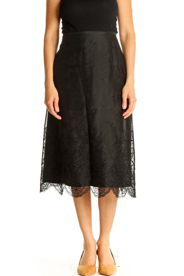 Black Sequin Retro A-Line Skirt