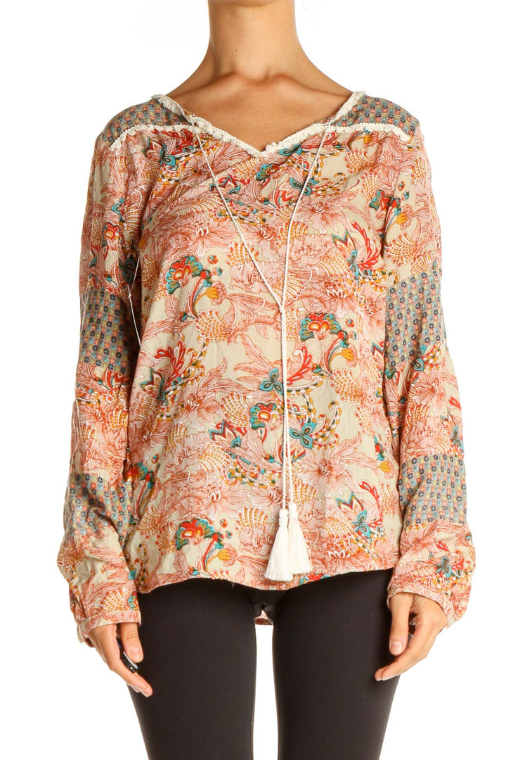 Beige Printed Bohemian Blouse