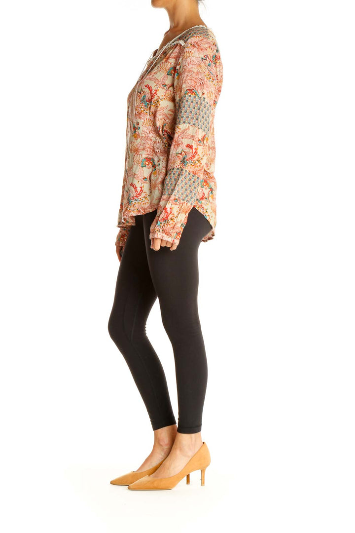 Beige Printed Bohemian Blouse