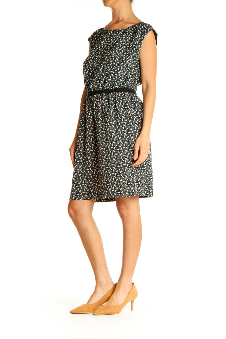 Green Geometric Print Activewear Fit & Flare Dress