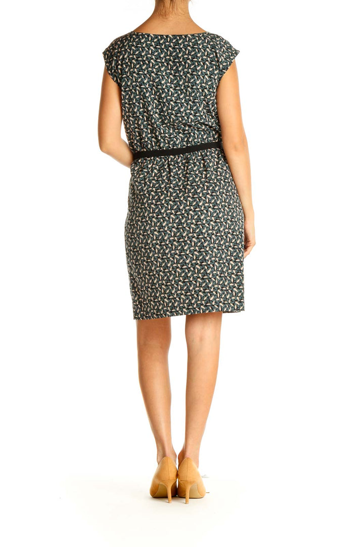 Green Geometric Print Activewear Fit & Flare Dress