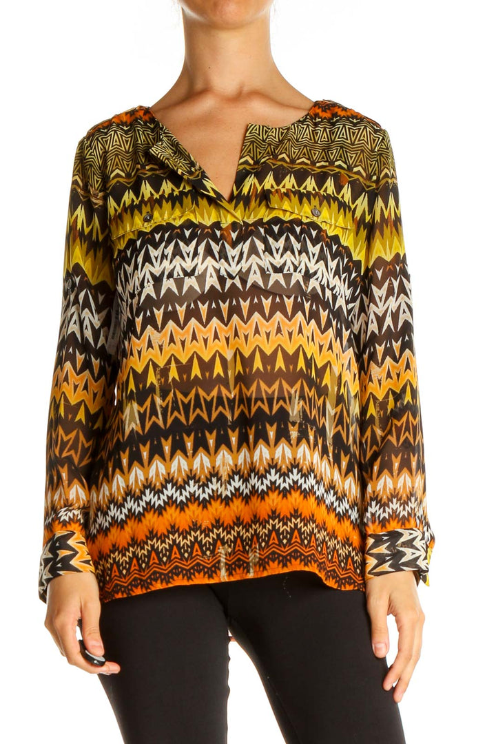 Brown Aztec Print All Day Wear Blouse