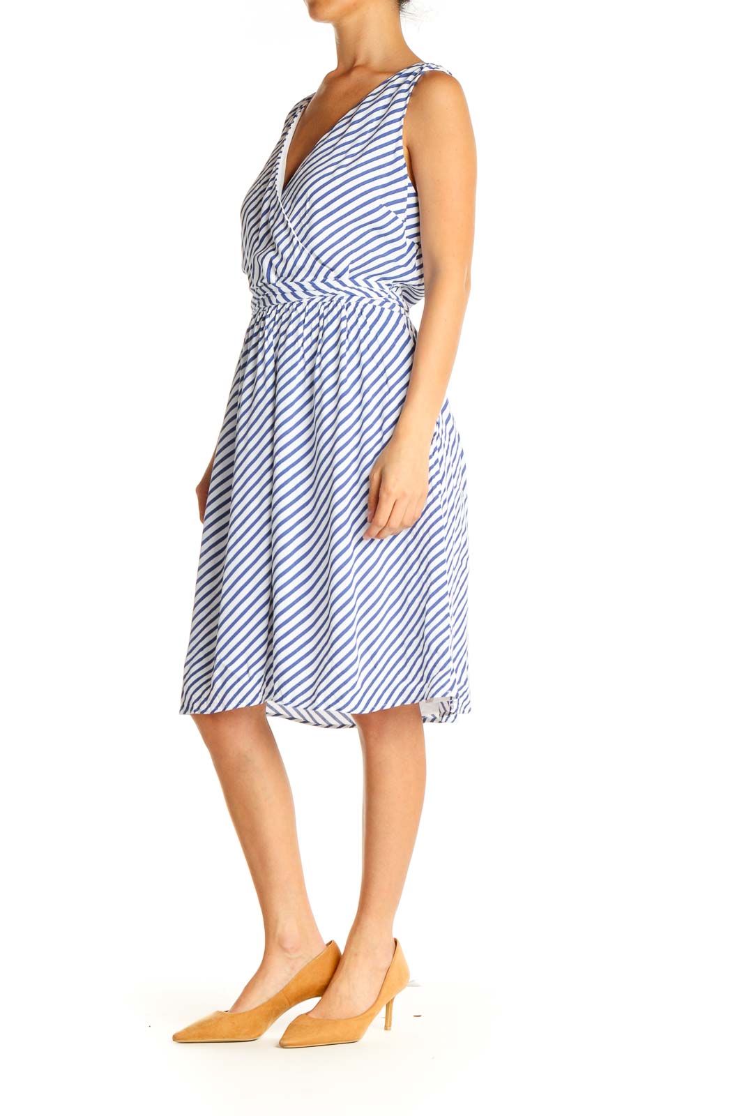 Blue Striped Classic Fit & Flare Dress