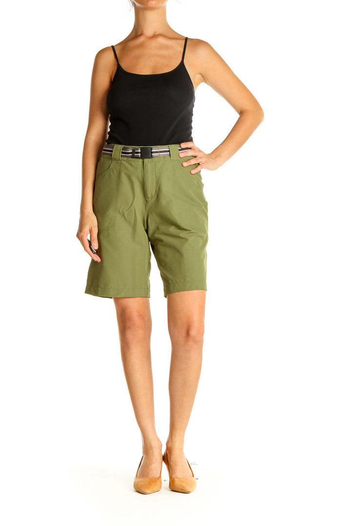 Green Solid All Day Wear Shorts