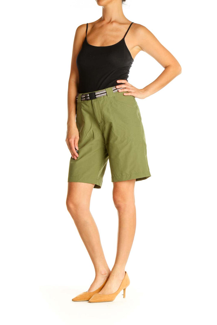 Green Solid All Day Wear Shorts