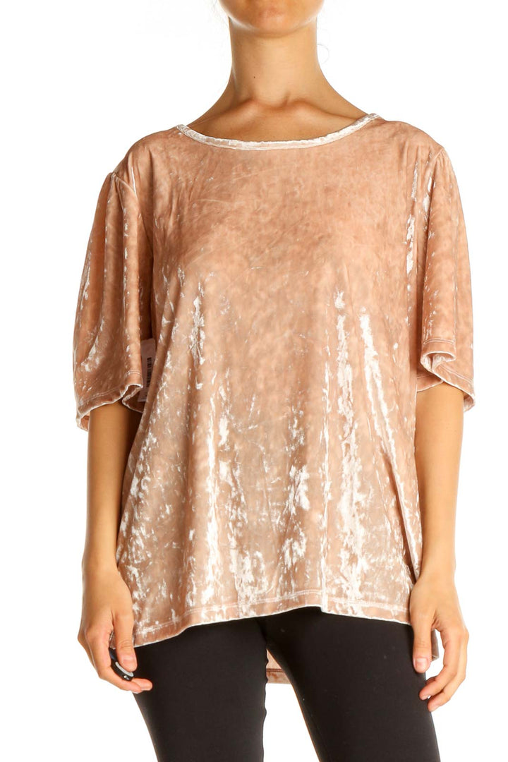 Pink Textured Casual T-Shirt