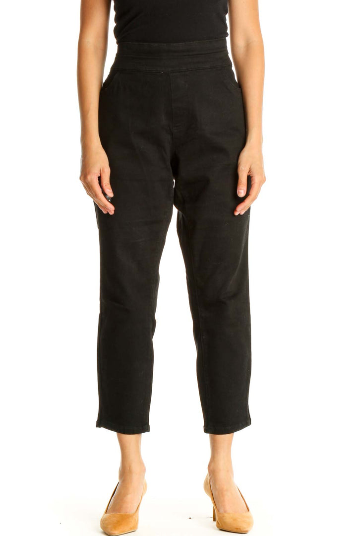 Black Solid All Day Wear Capri Pants