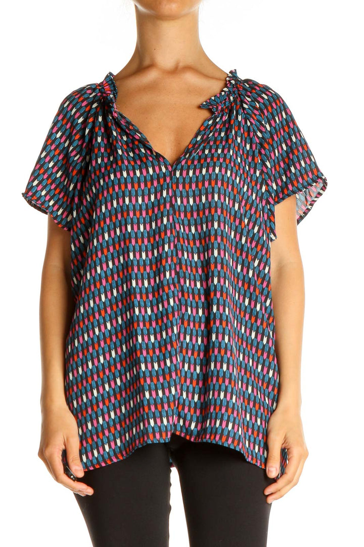 Blue Geometric Print All Day Wear Blouse