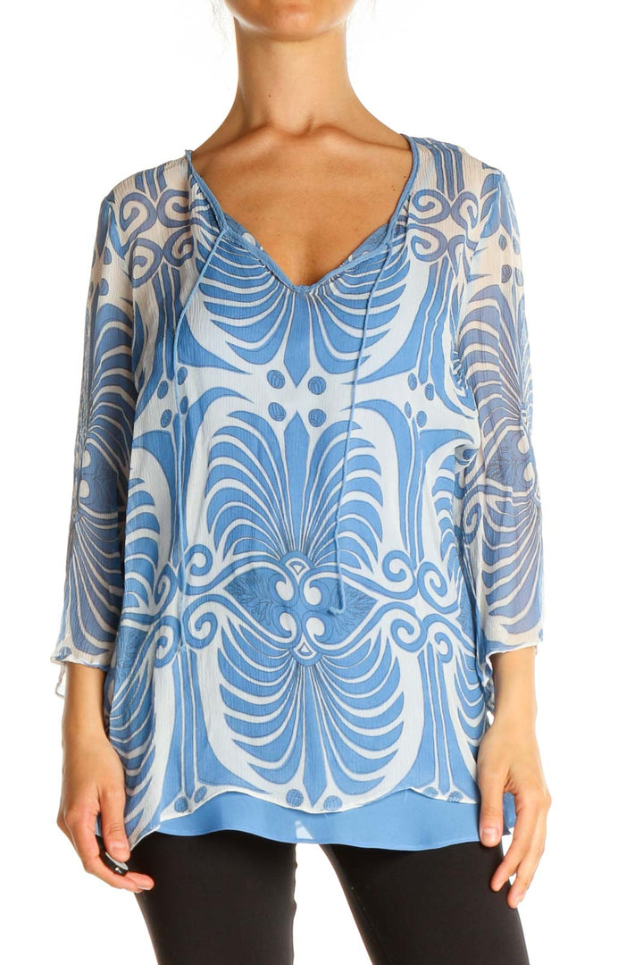 Blue Printed Holiday Blouse