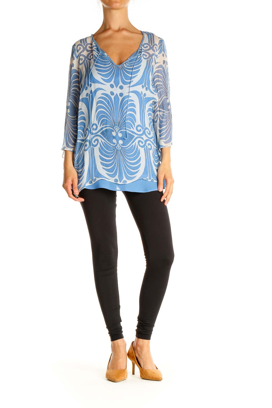 Blue Printed Holiday Blouse