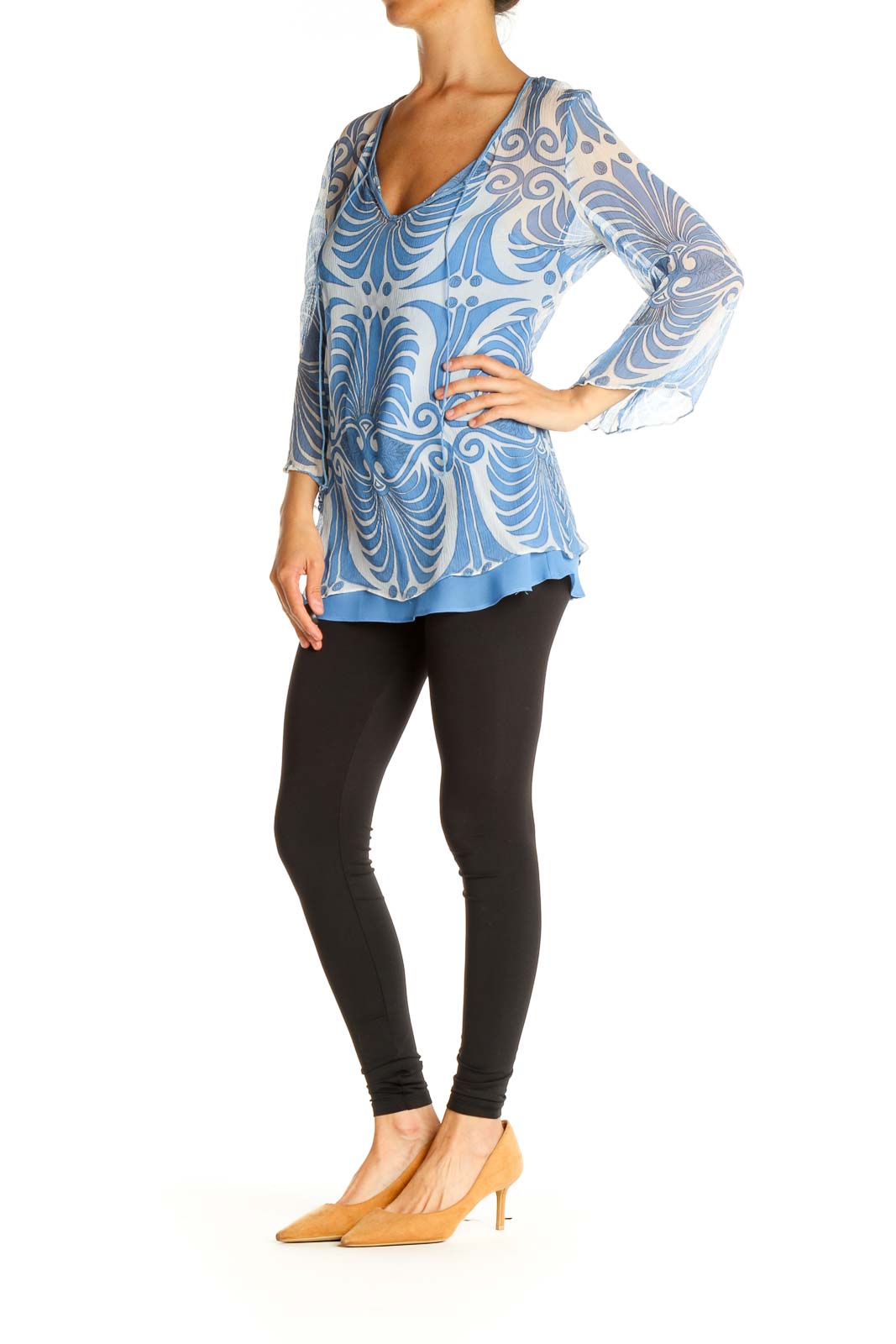 Blue Printed Holiday Blouse