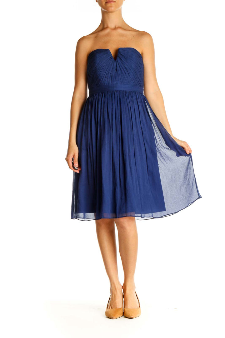 Blue Solid Holiday Fit & Flare Dress