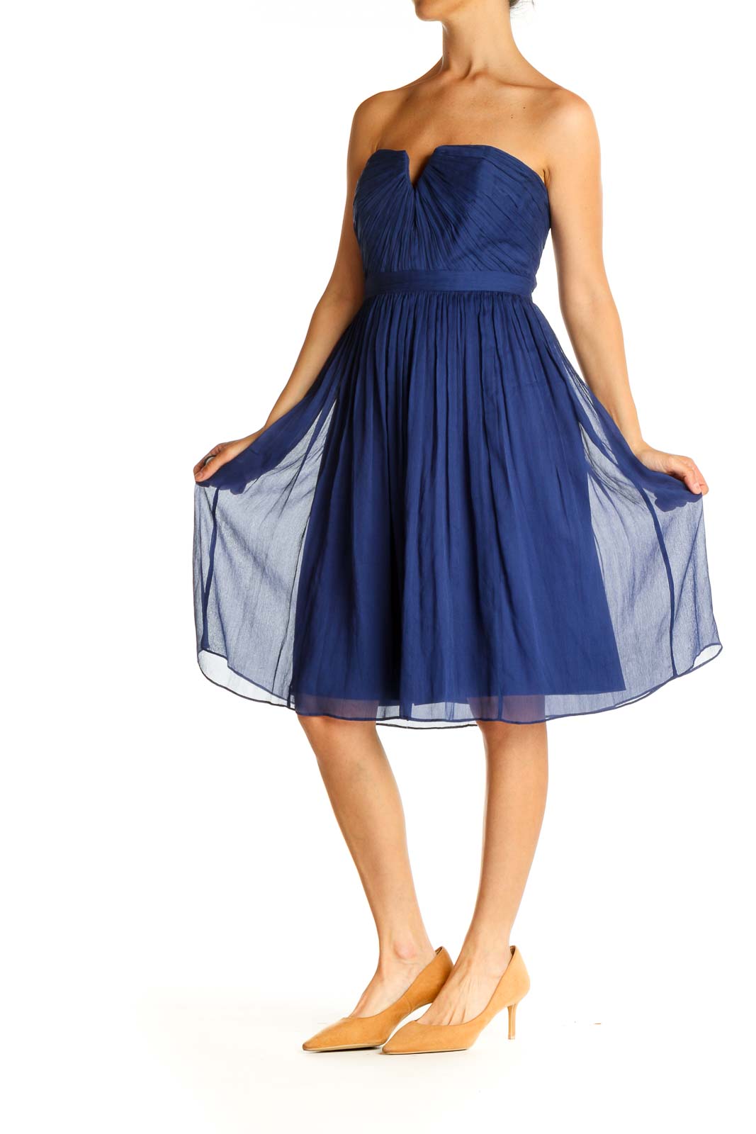 Blue Solid Holiday Fit & Flare Dress