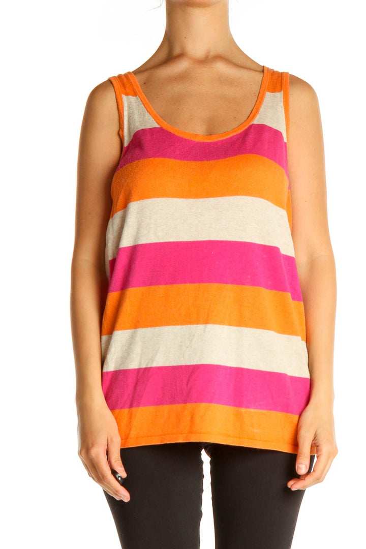 Orange Striped Casual Tank Top