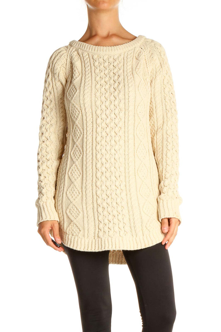 Beige Textured All Day Wear Sweater