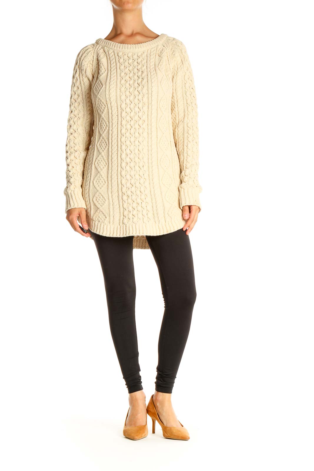 Beige Textured All Day Wear Sweater