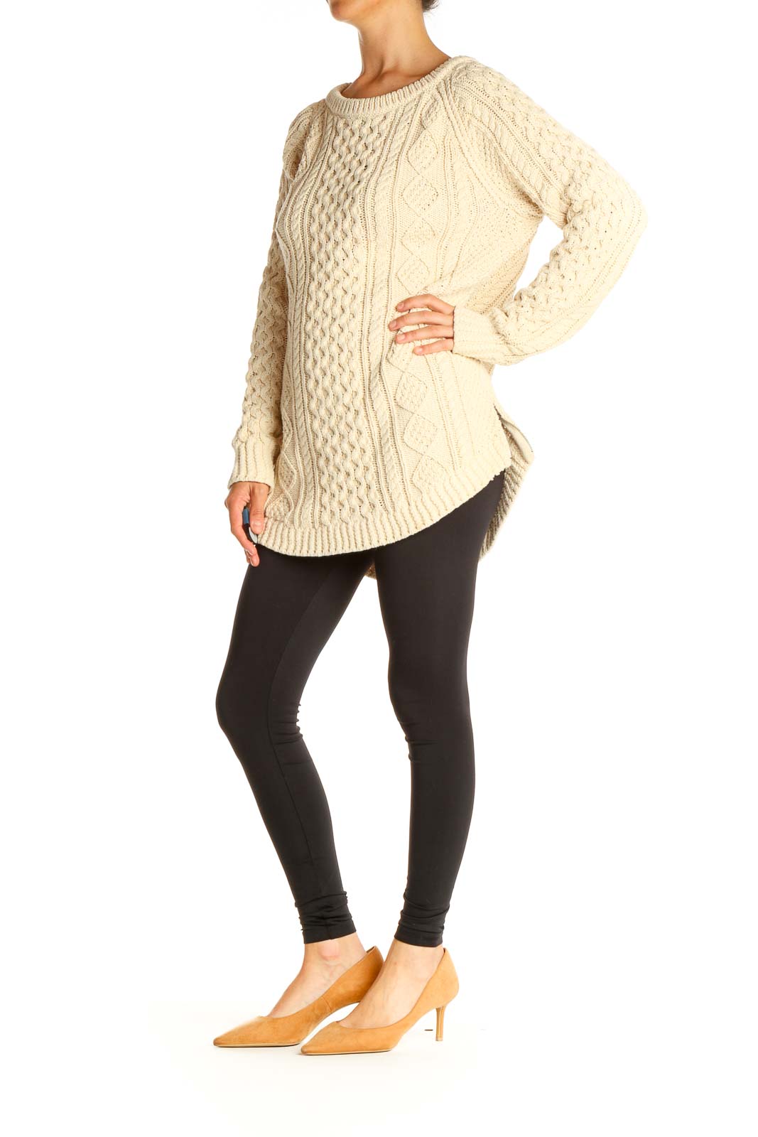 Beige Textured All Day Wear Sweater