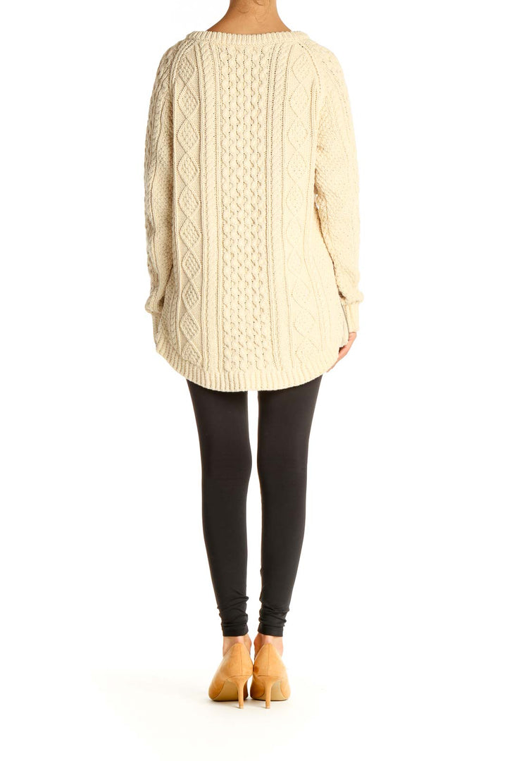 Beige Textured All Day Wear Sweater