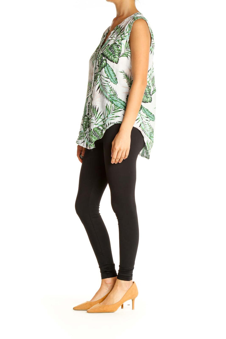 White Tropical Print Casual Blouse