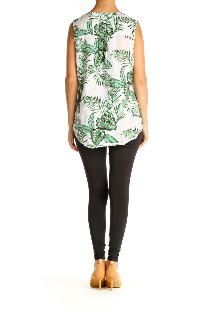 White Tropical Print Casual Blouse