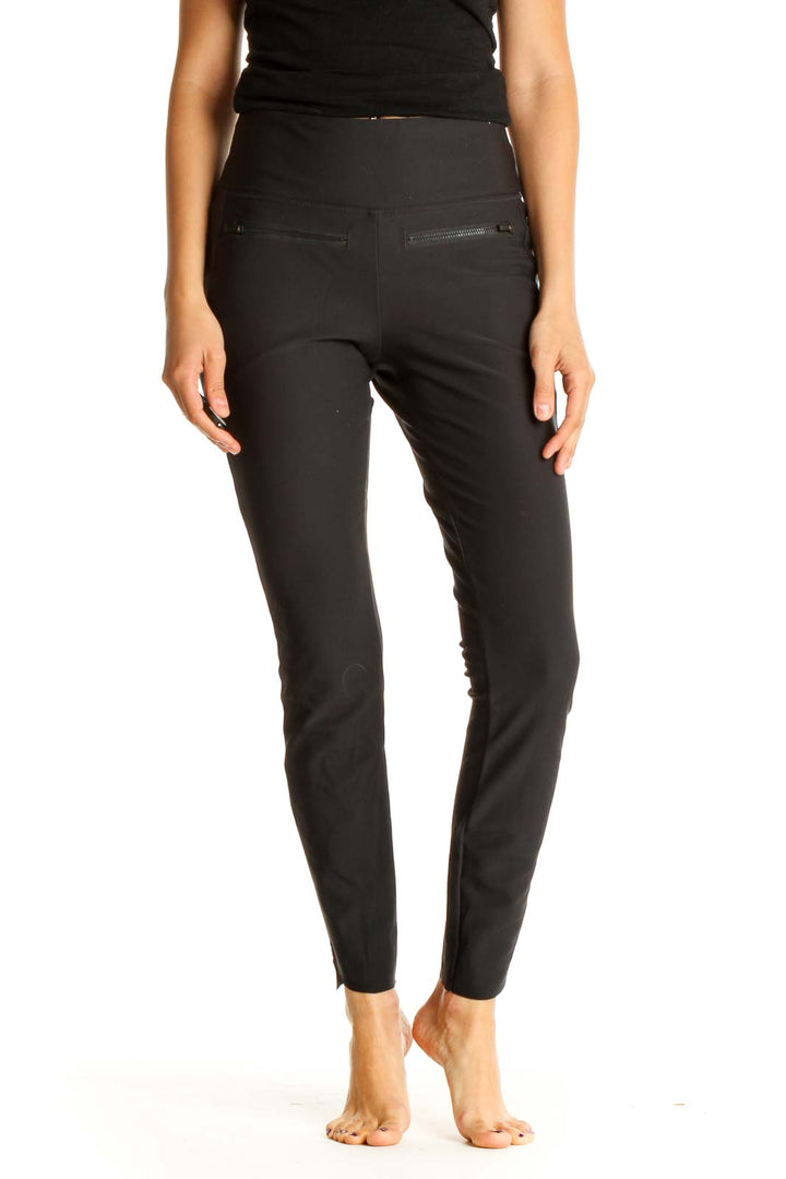 Black Solid Casual Leggings