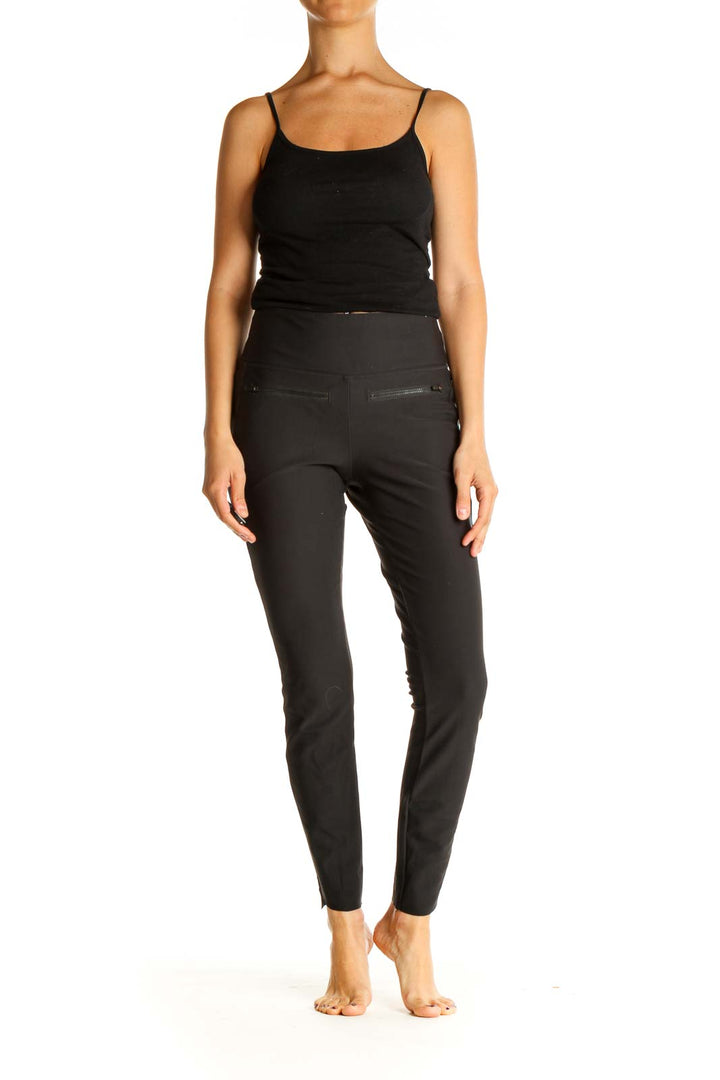 Black Solid Casual Leggings