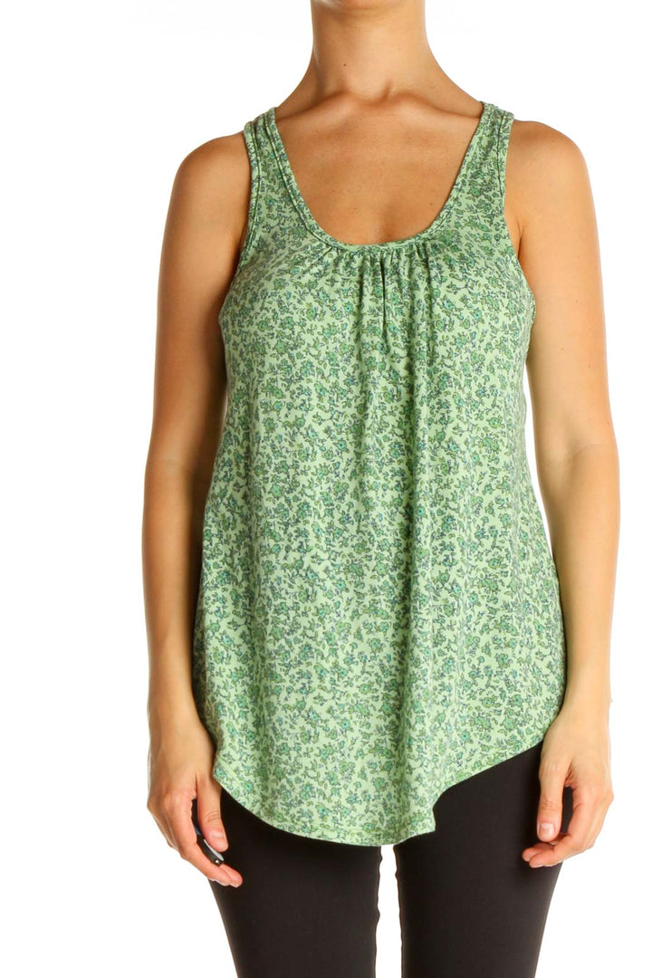 Green Floral Print Tank Top