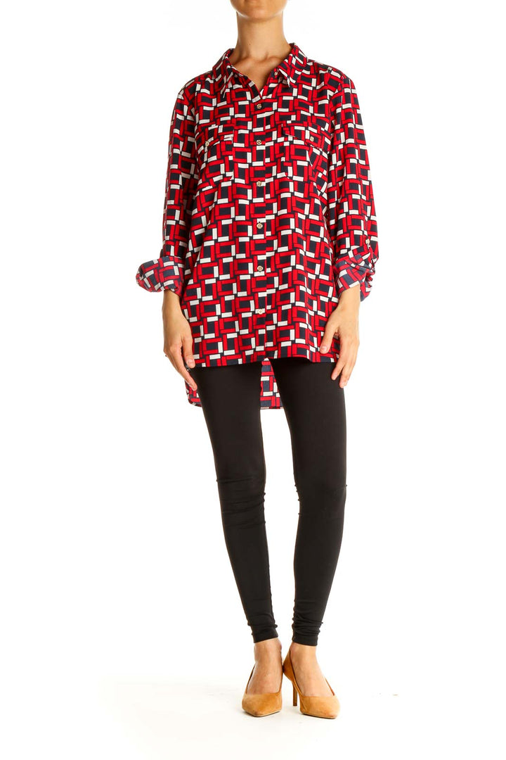 Red Geometric Print All Day Wear Shirt