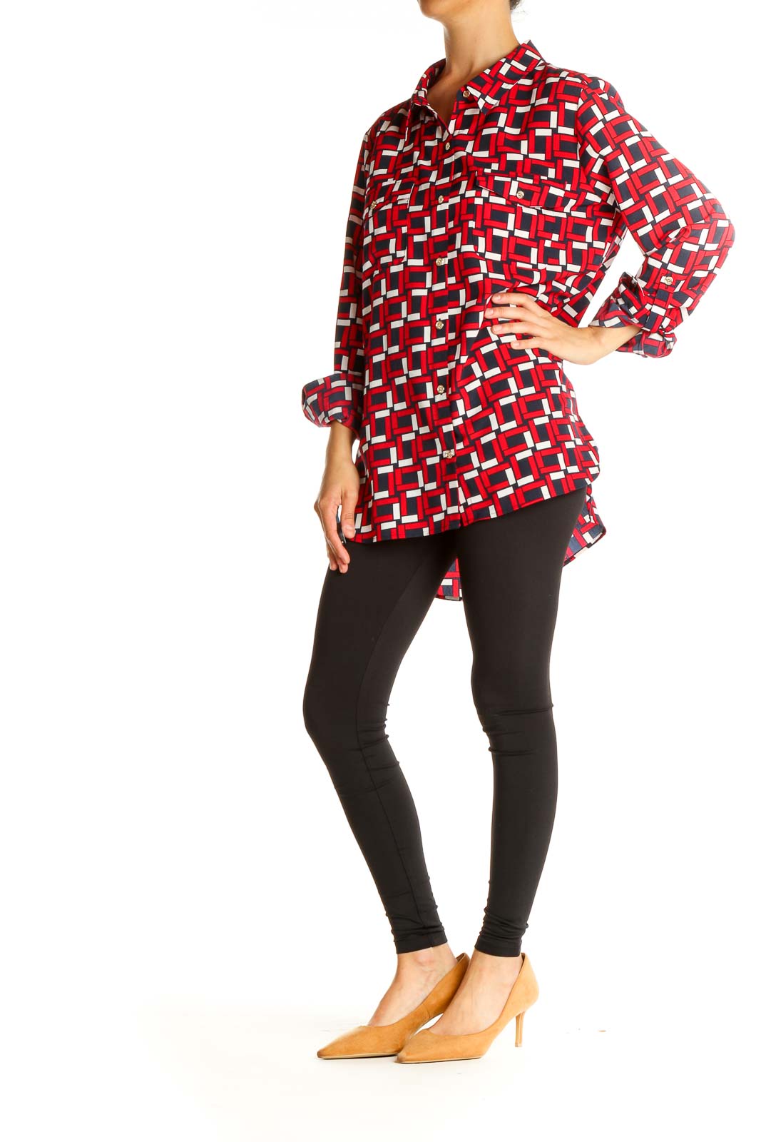 Red Geometric Print All Day Wear Shirt