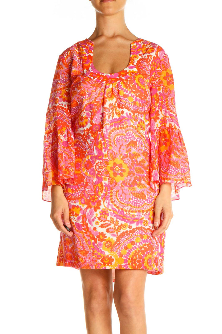 Orange Printed Retro Sheath Dress