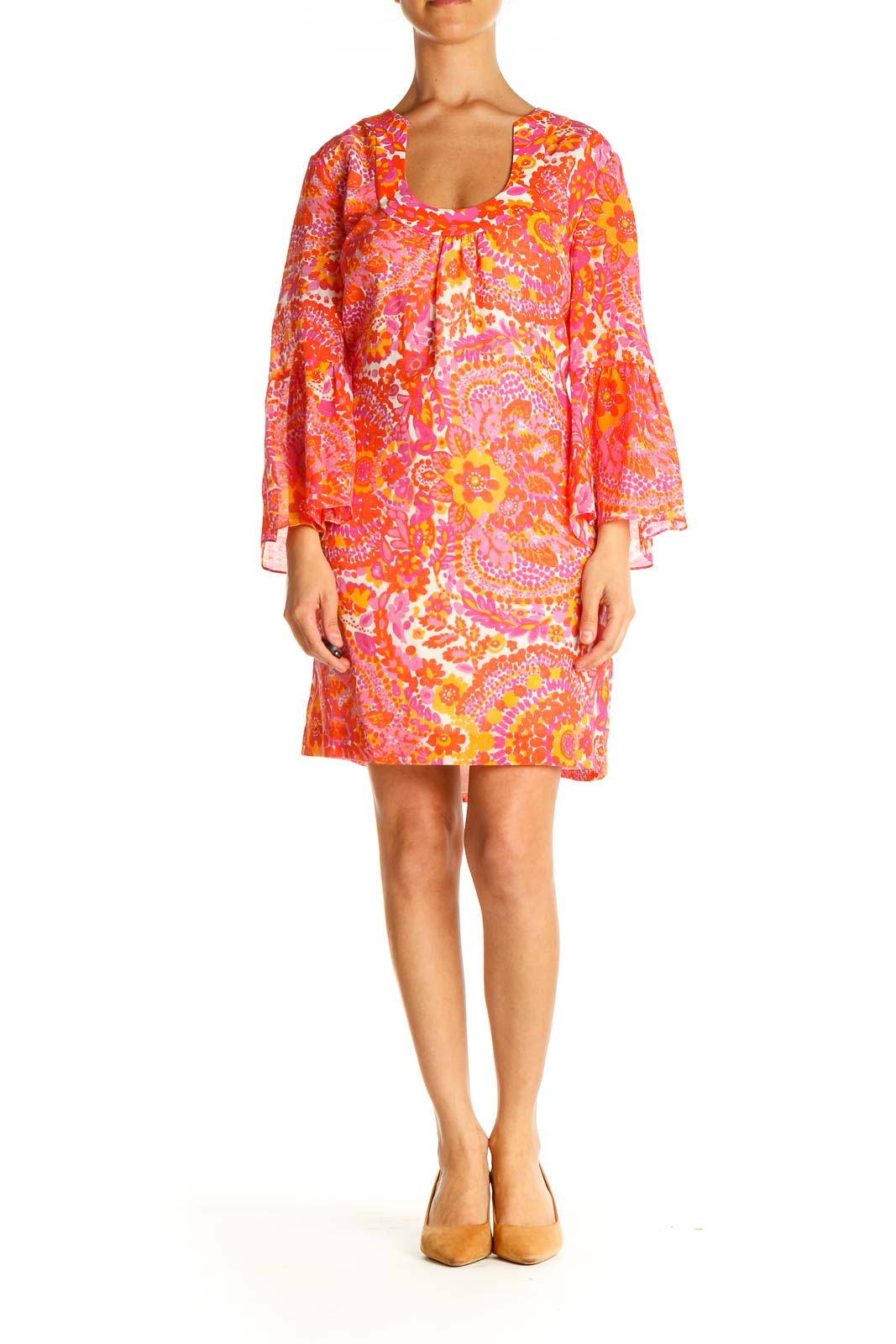 Orange Printed Retro Sheath Dress